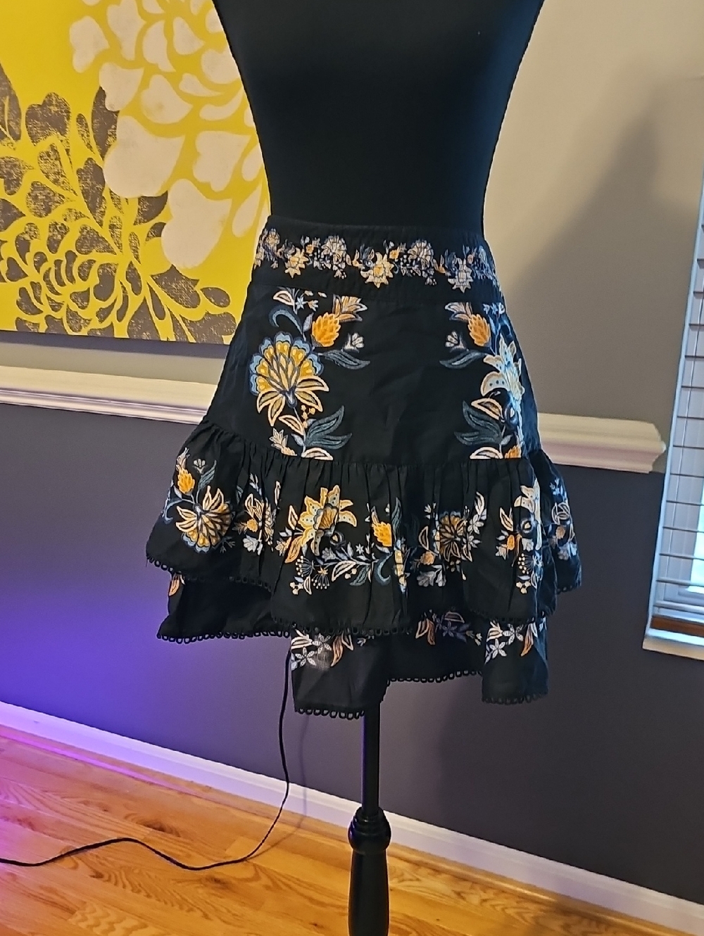 NWT- FARM Rio -  Black Tiered Mini Skirt Sz M